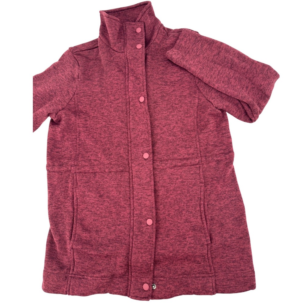 Lands End Kids Fleece Lined Jacket Small P Burgundy Zip Snap Front‎ Pockets